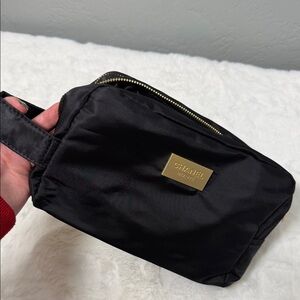 CHANEL Black Nylon Toiletry Pouch / Makeup Bag with Gold Plaque -NWOT